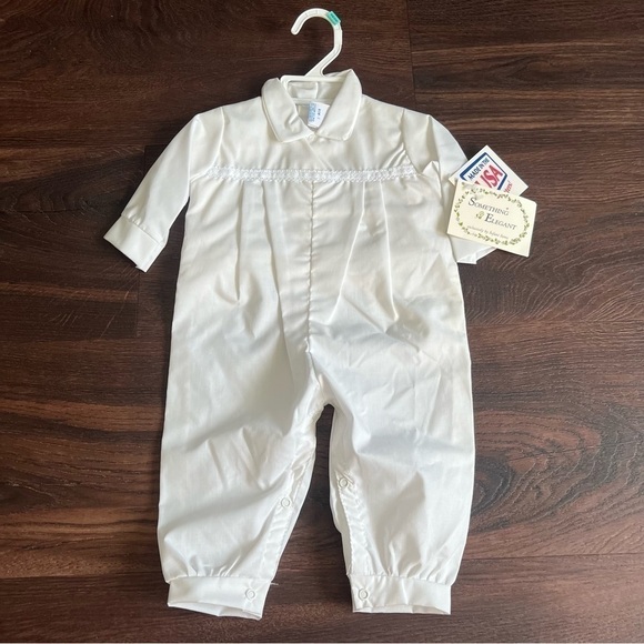 Vintage Something Pretty Infant white christening romper size 3 months heirloom